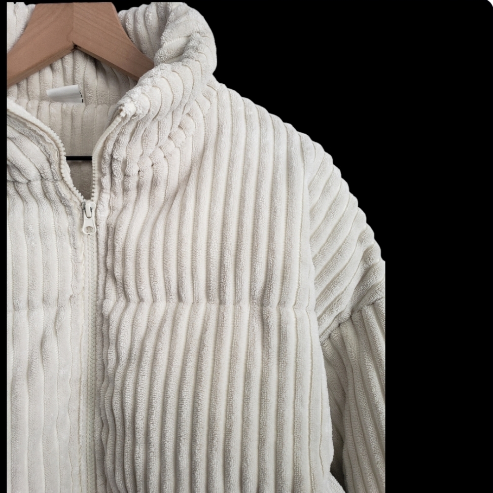 Zip Up Corduroy Padded Puffer Coat - M - Picture 2 of 6